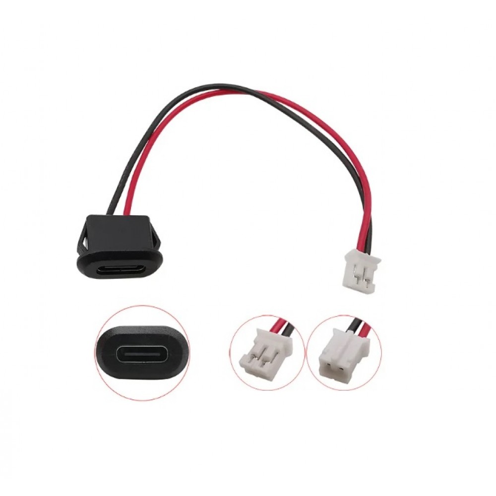 Panel Mount USB Type C Female Connector Jack - JST-PH-2.0 Connector Output